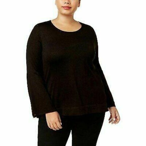 CALVIN KLEIN Black Metallic Sparkle Bell Sleeve Sweater 1X - Picture 1 of 3